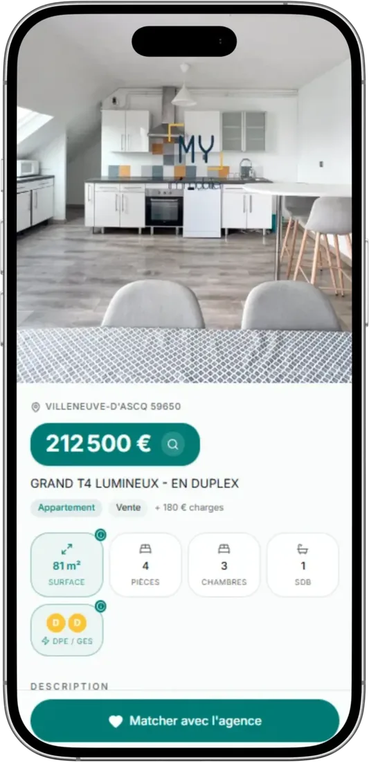 Fiche détaillée d'un grand T4 lumineux en duplex à Villeneuve-d'Ascq
